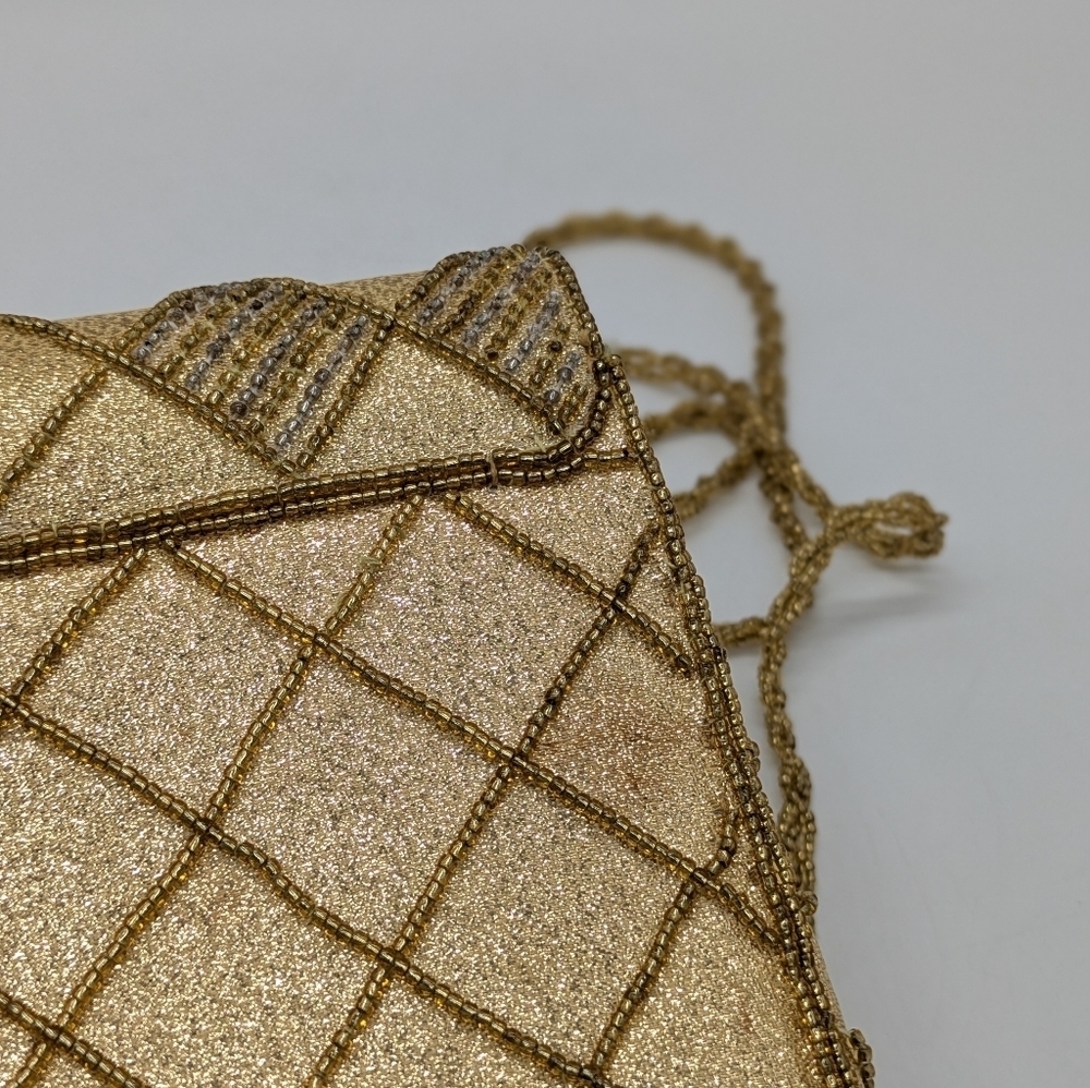 Vintage La Regale Gold Beaded Checkered Shoulder Bag - Picture 4 of 11